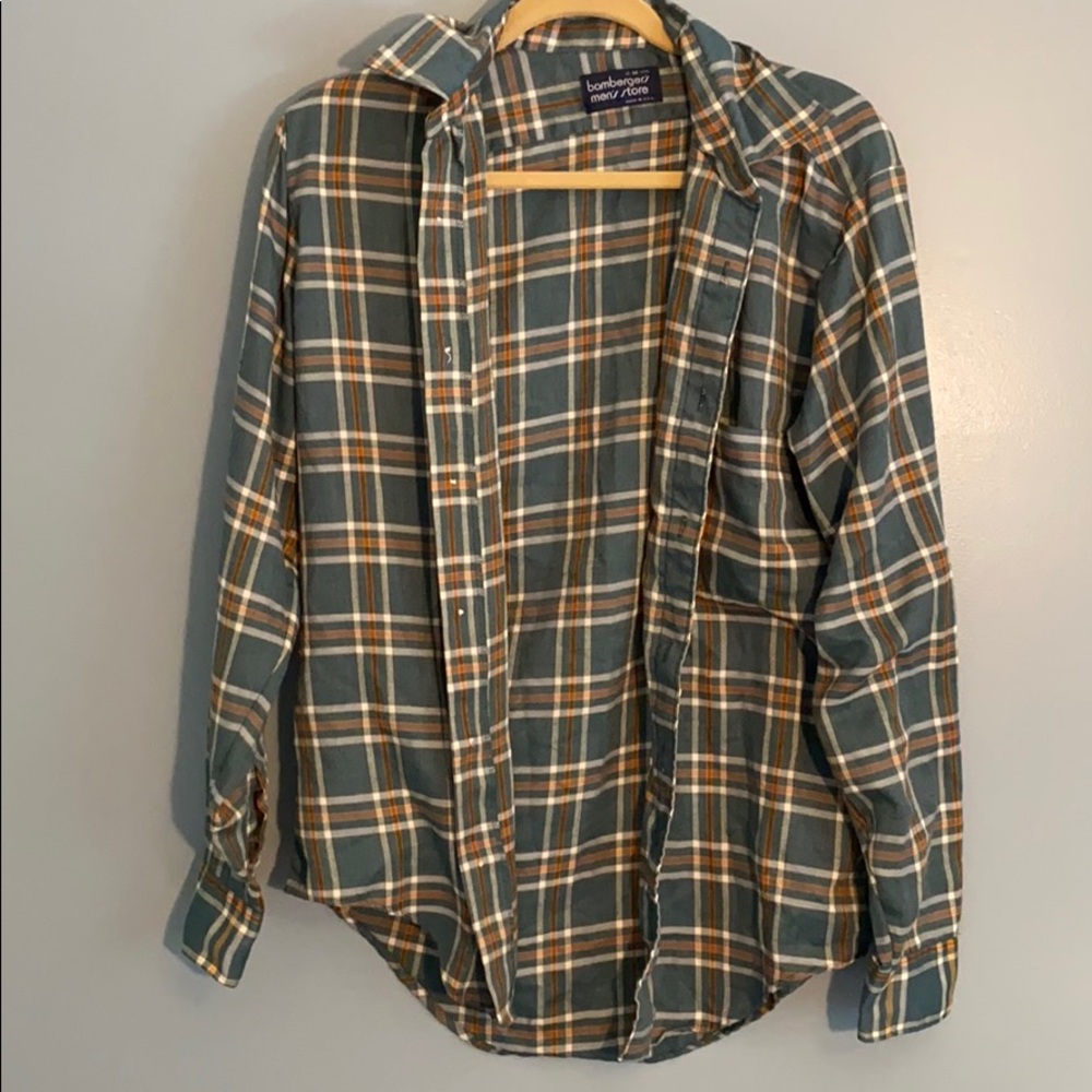 Teal/orange flannel.  Bombergers men’s store M.